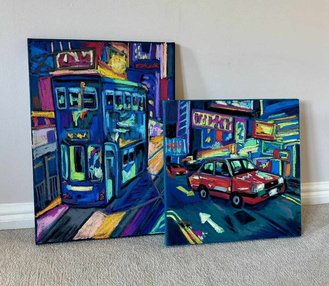 Hong Kong Tram at Night & Hong Kong Taxi at Night