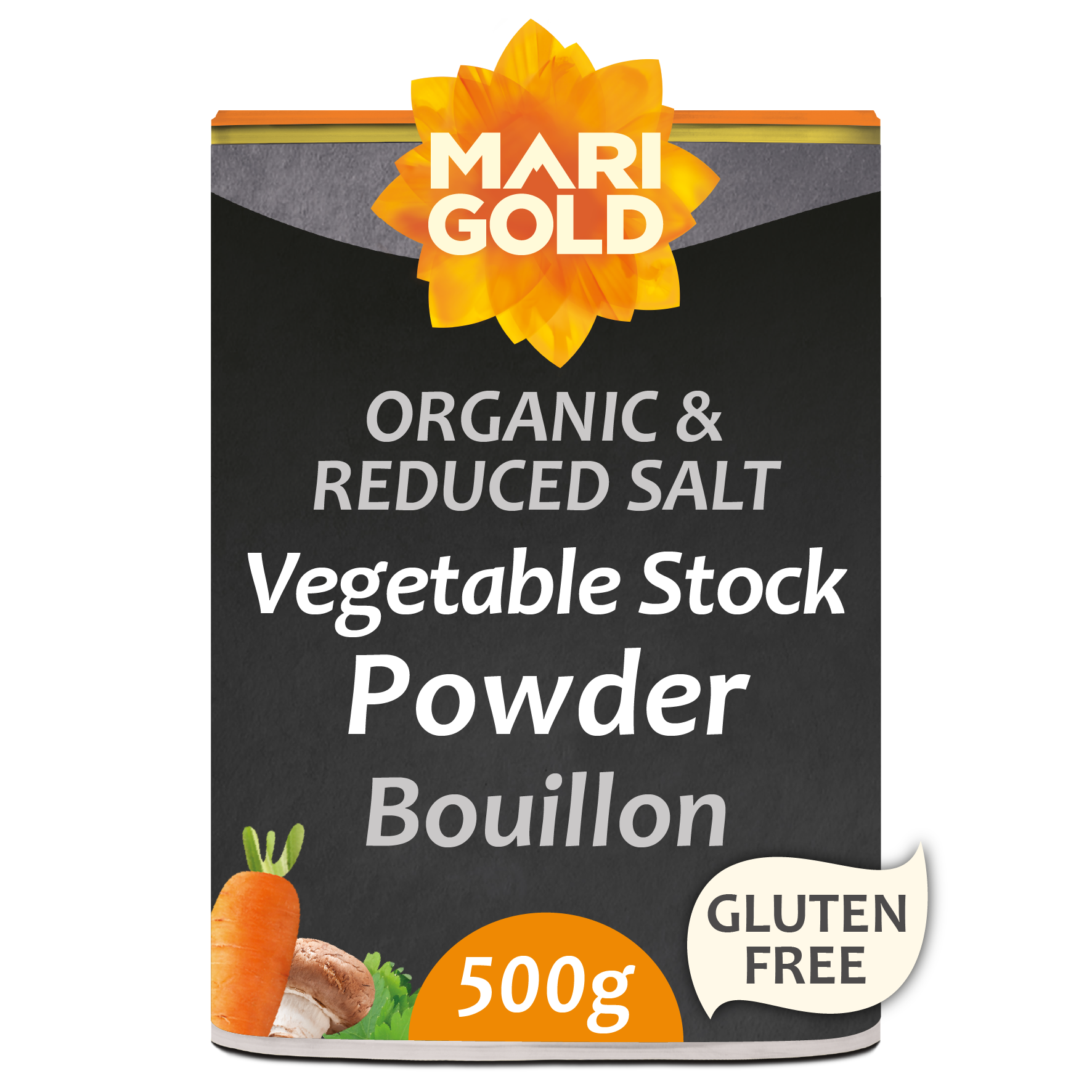 14712 Marigold ORG Less Salt Veg Bouillon 500g Grey.png