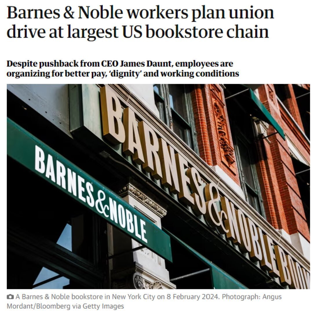 HOT OFF THE PRESSES: Barnes &amp; Noble Union workers from the Union Square, Park Slope, Upper West Side, and Bloomington locations spoke to @guardian about our national movement to transform Barnes &amp; Noble. Check out the full story at the link i