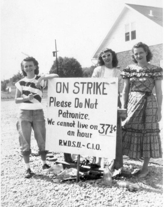 #ThrowbackThursday: check out this vintage photo circa 1950 of three members of the Retail, Wholesale and Department Store Union on strike in Ohio! Photo courtesy of @ohiohistory Connection: https://ohiomemory.org/digital/collection/p267401coll32/id/