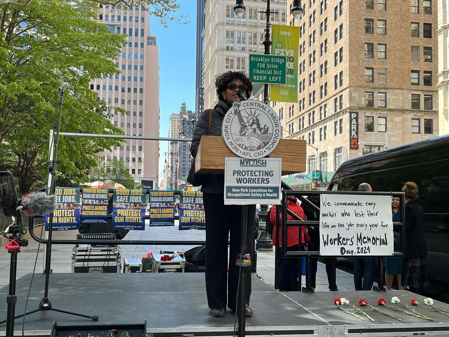 We were proud to join @centrallabornyc @nycoshofficial @retailaction @workers.united1 in City Hall Park today to commemorate #WorkersMemorialDay. We gathered both to mourn those who we&rsquo;ve lost over the past year and to recommit to the fight for