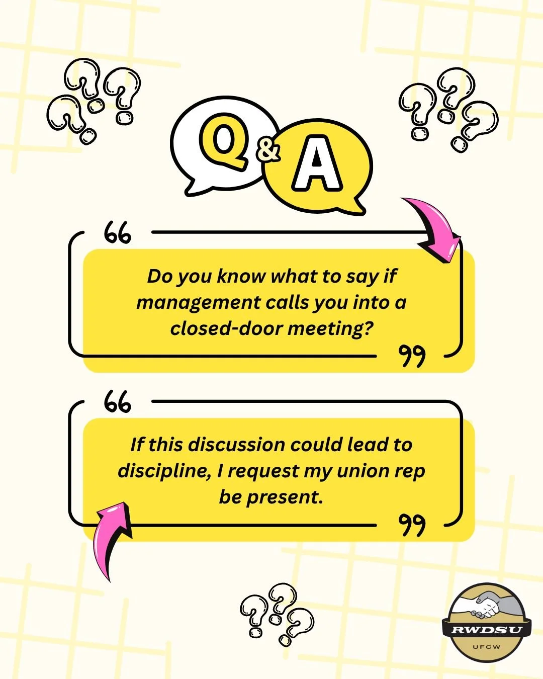 Tuesday Pop Quiz: If called into a meeting that could lead to discipline, do you know what to say? 🧐
Protect yourself with your Weingarten Rights. Say this verbatim:
"If this discussion could lead to discipline, I request my union rep be presen