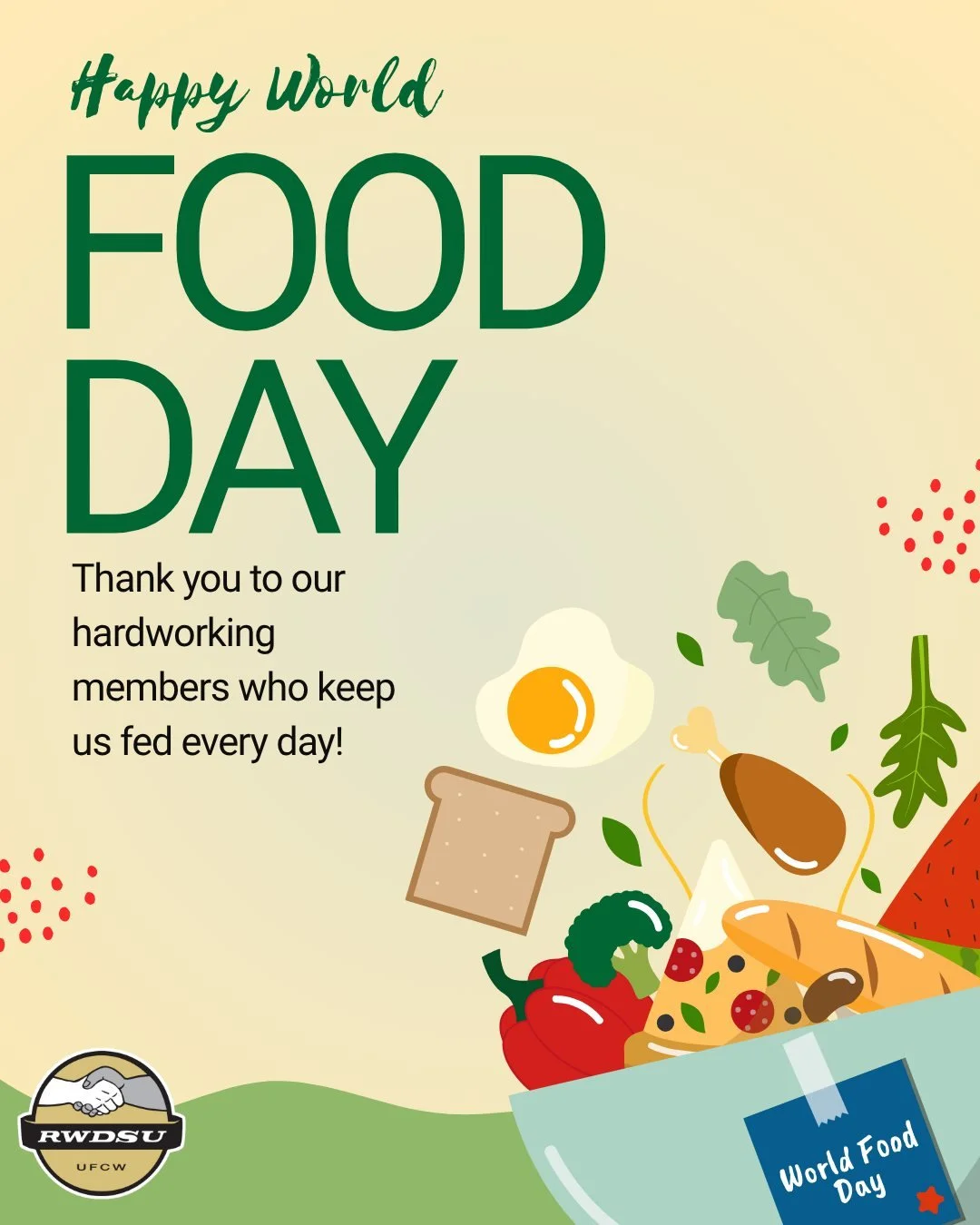 Our members are the backbone of the food industry&mdash;from processing to retail. 🍎 On World Food Day, we thank the workers who feed the world. #EssentialWorkers #WorldFoodDay #FoodChain