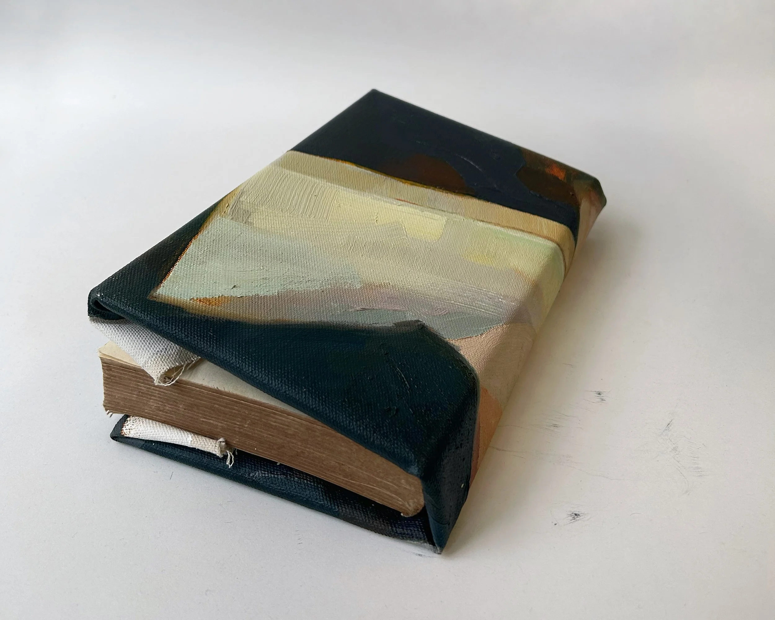 Holding The Book That's Lost Its Cover, Iteration 2, oil on canvas, book block, 23 x 15 cm, 2024