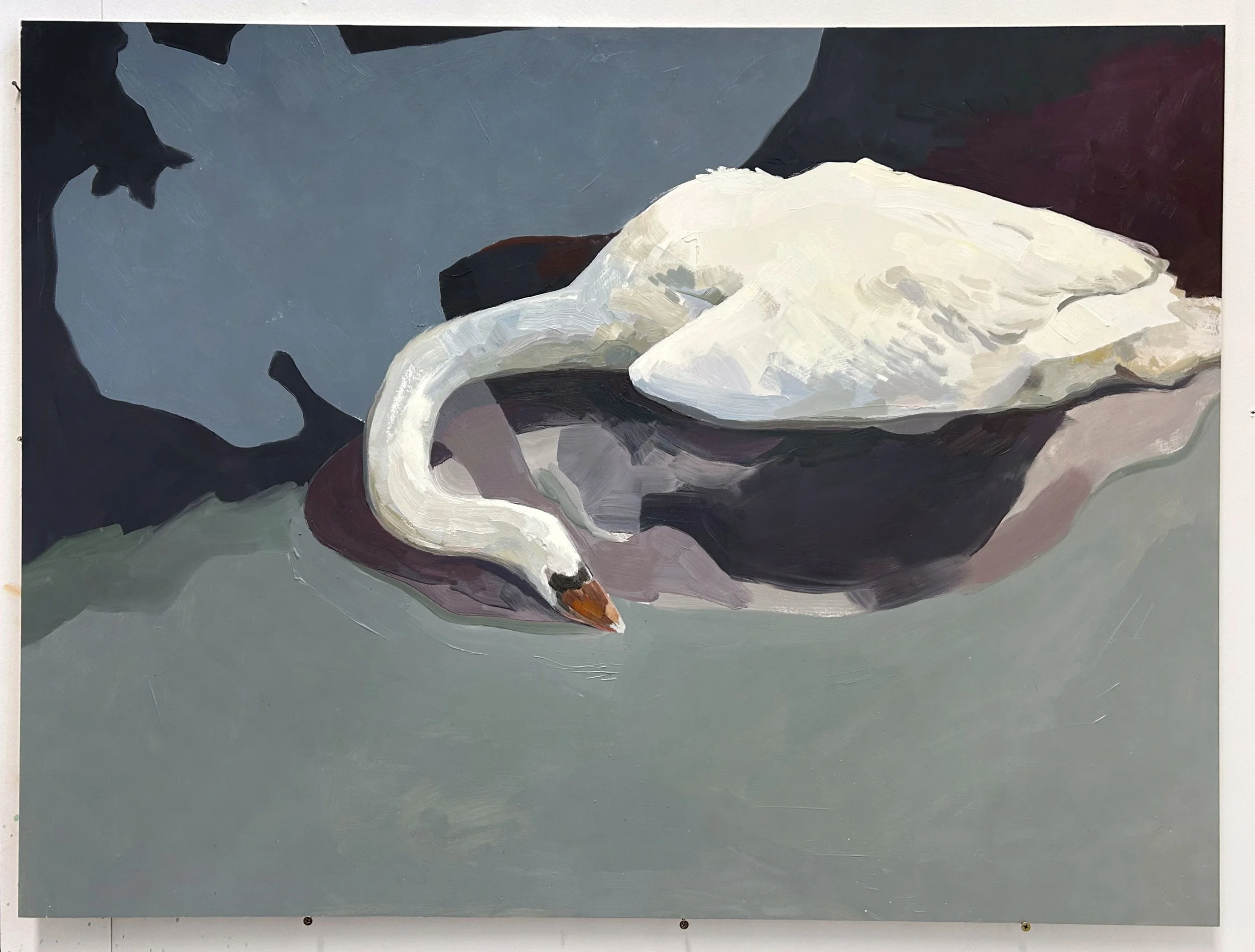 The Dead Swan, oil on MDF, 95 × 122 cm, 2025