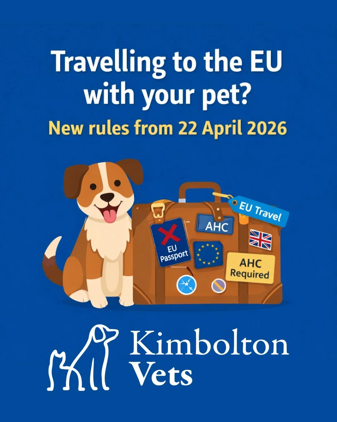 ‼️⚠️ Important update for pet travel to the EU ⚠️‼️

From 22nd April 2026, new rules are coming into force for travelling with pets from Great Britain to the EU.

🐾 EU pet passports will no longer be valid for travel from Great Britain to the EU
🐾 