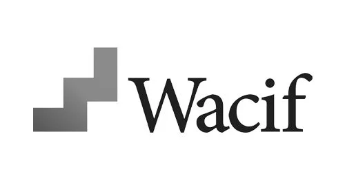 The logo of Wacif featuring a stylized staircase graphic to the left of the black text 'Wacif'.