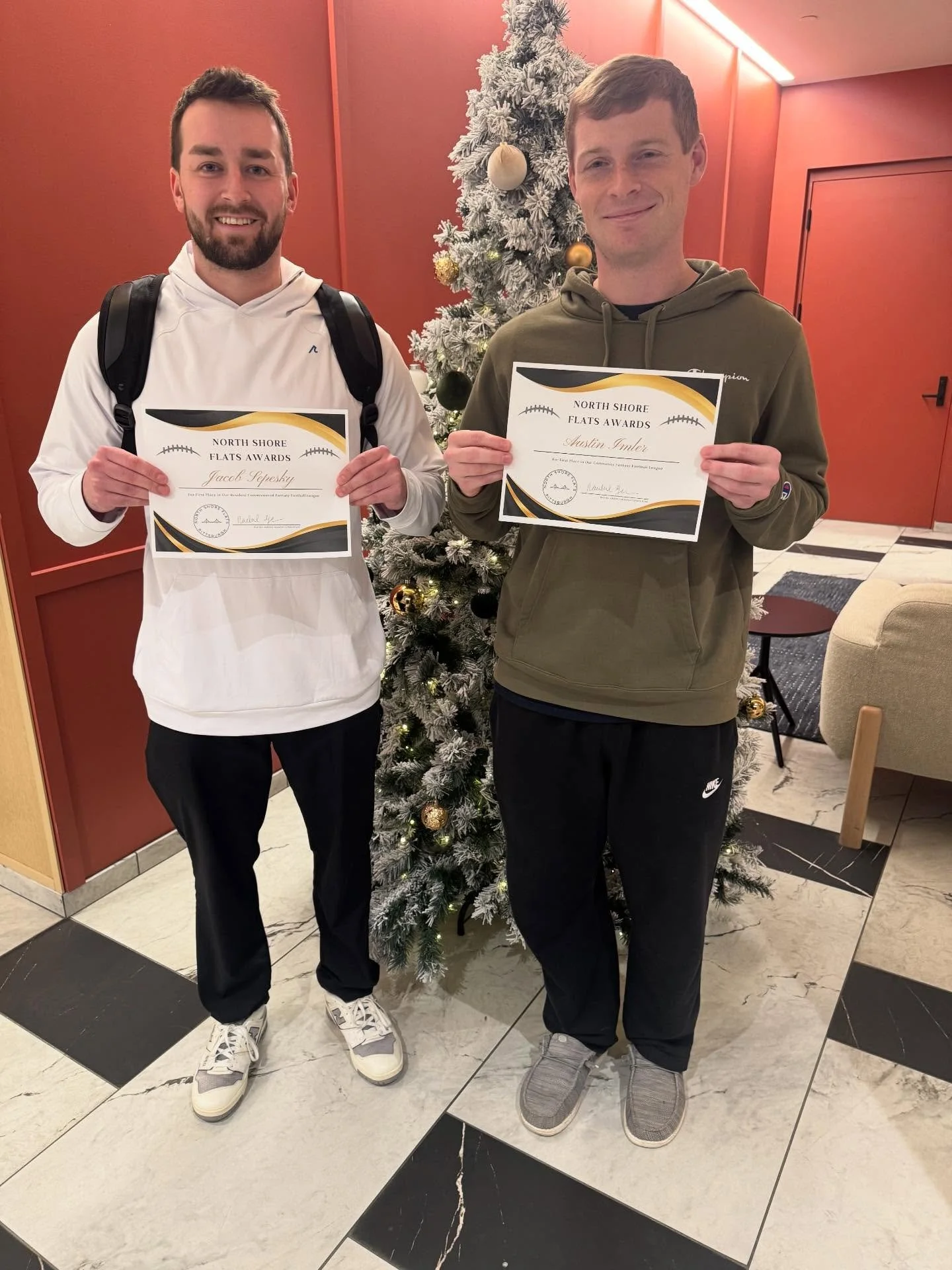 CONGRATULATIONS to our two fantasy football winners here at North Shore Flats! 🏈 ⭐️ Jacob and Austin won the resident commissioned league and the community league respectively. Give them a shoutout!! And great job to everyone who participated in thi