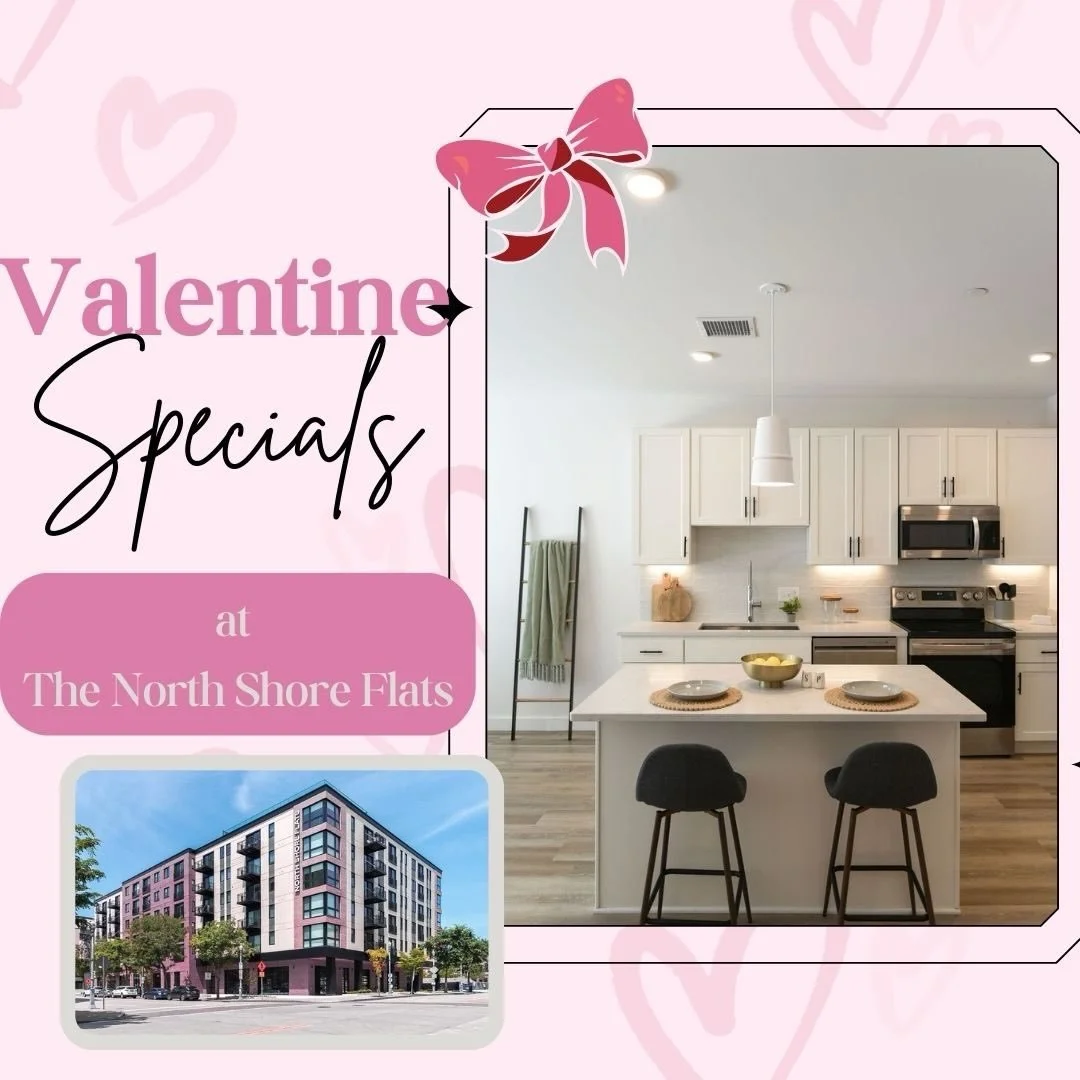 Find your perfect match! We have a variety of 1 and 2 bedrooms available at #northshoreflats and they&rsquo;re sure to please! Check out our free months&rsquo; rent specials for all units! 💘😮&zwj;💨 Also- if you move in before the Pirates home open