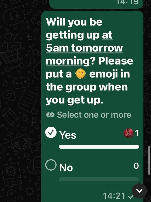 Why do I want to get up at 5 and switch my phone off at 10 pm

1. I want to go for a walk before it gets hot but I also want to have breakfast with my son before he goes to school

2. I want to write every day

3. I want to start my day intentionally