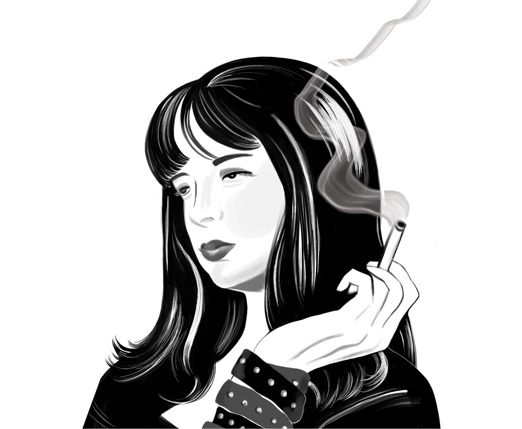 Black and white digital drawing of the character Jane Margolis from Breaking Bad TV series. Drawn with Procreate + iPad.