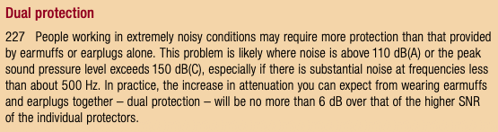 Extract from L108 stating that the maximum noise reduction from double hearing protection is 6 dB.
