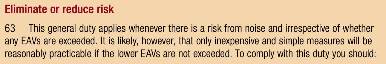 Extract from L108 saying there is a general duty to reduce noise levels whatever the actual level is.