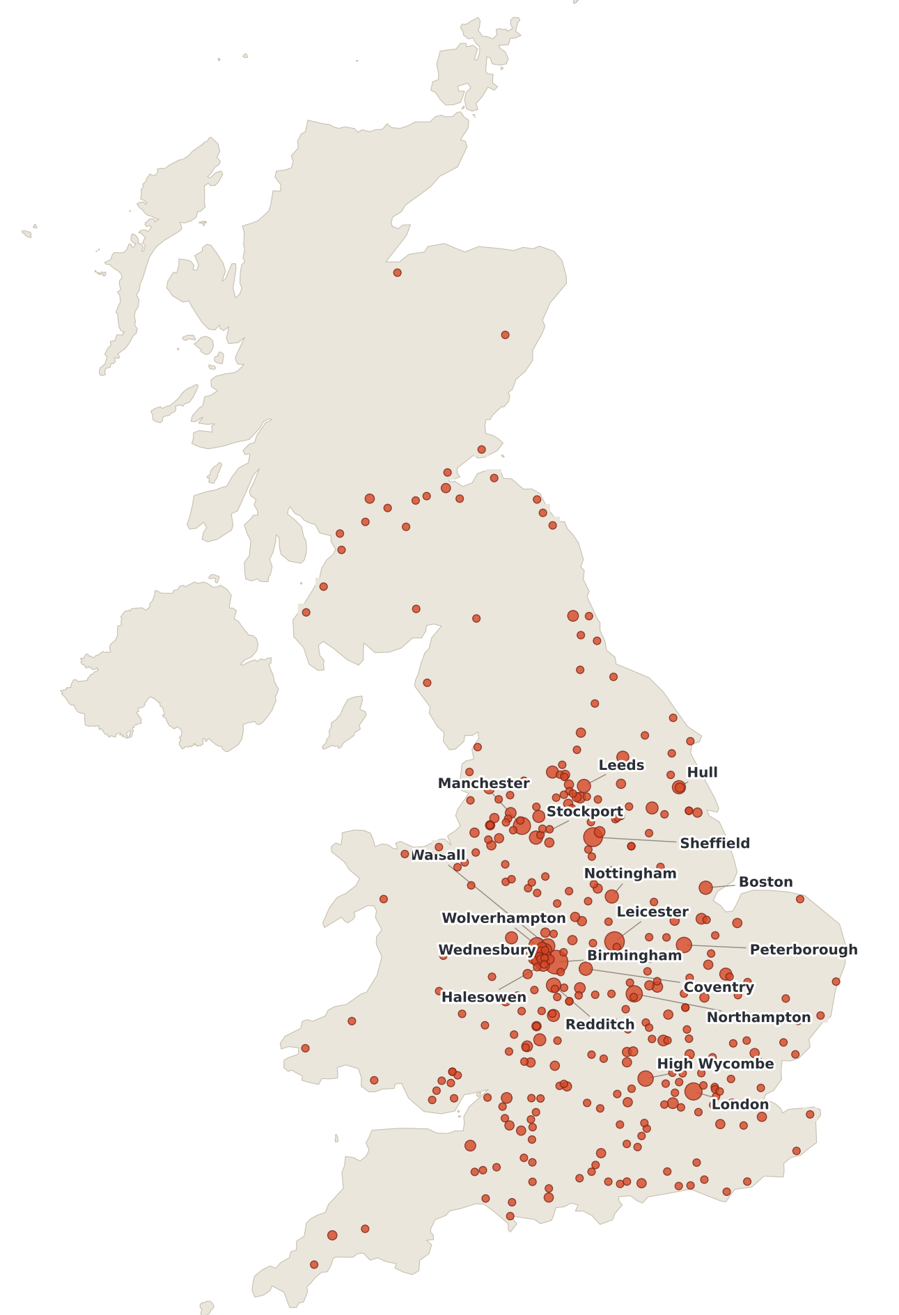 A map of the UK showing the locations of my noise assessment clients