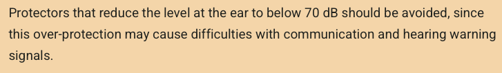HSE statement in L1 08 that hearing protection should not reduce noise below 70 dB in the ear