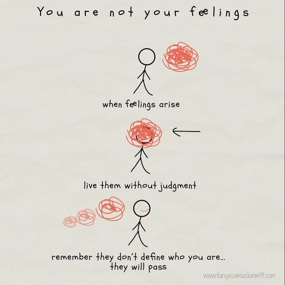 You are NOT your feelings.
-
Your feelings can impact your thoughts, behaviors and actions but they do not define who you are as a person. It is important to recognize that you have control over how you react to your emotions and that they do not hav