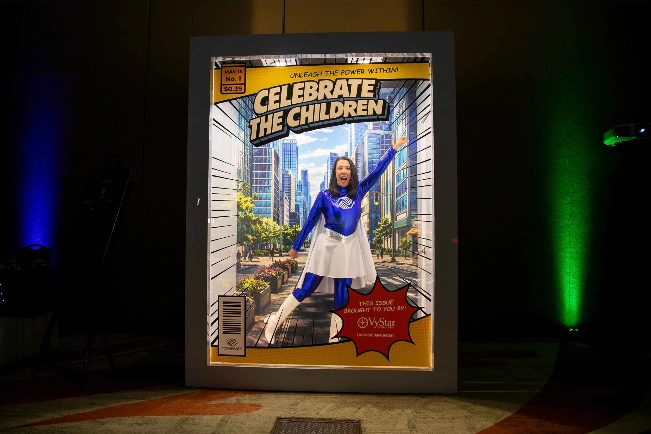 Speaker at a VyStar branded display at the Orlando gala