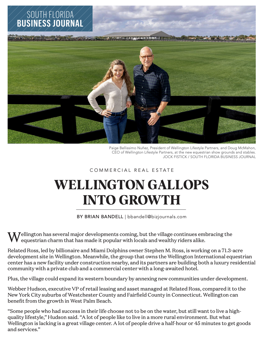 SOUTH FLORIDA BUSINESS JOURNAL | WELLINGTON GALLOPS INTO GROWTH