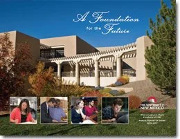 University of New Mexico annual report cover featuring architecture and student images.