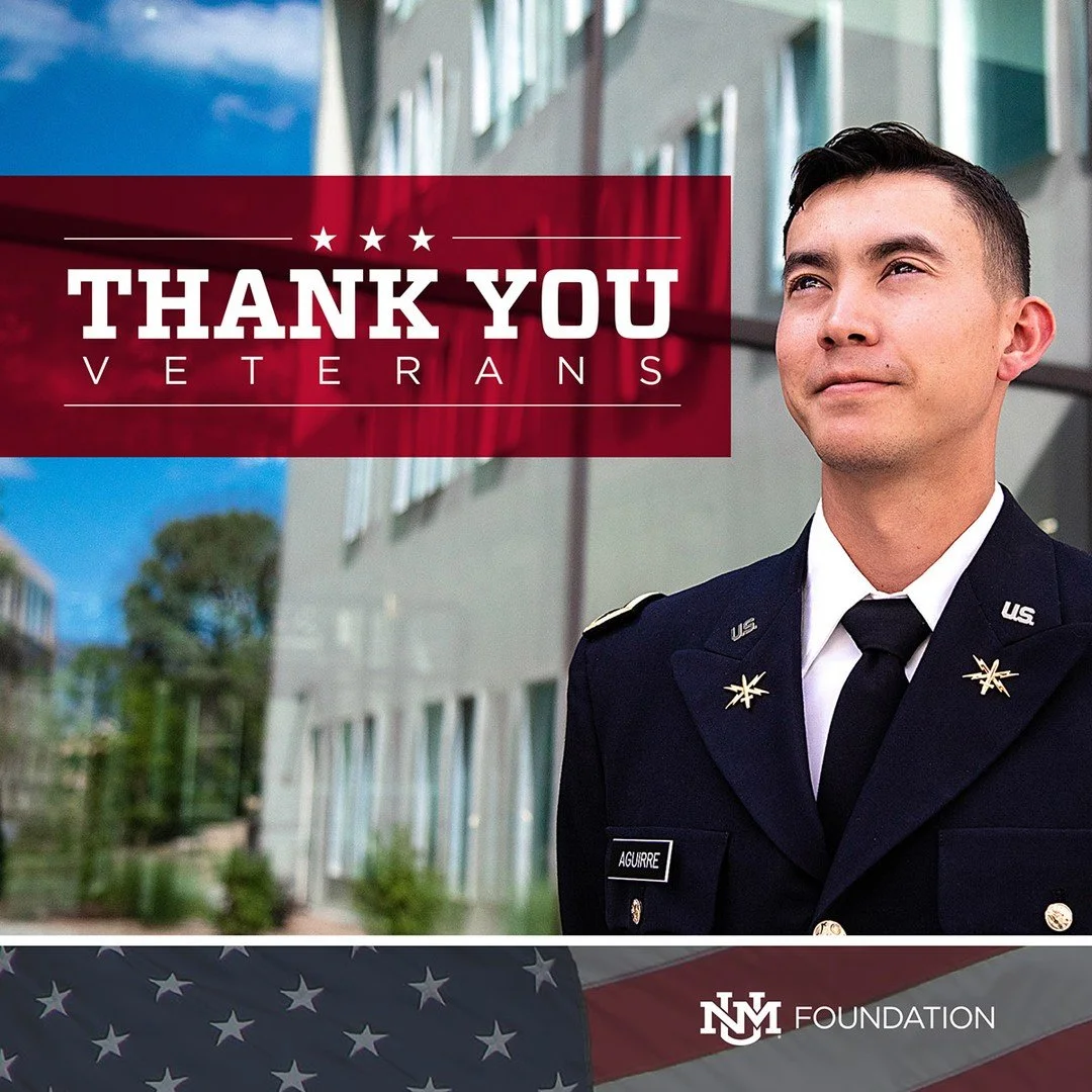 Thank you to our Lobo veterans, active-duty members, and all who have served.

At UNM, the Veterans Resource Center is a place where veterans and their families can find support, connection, and a sense of belonging. 

From academic help to mental he