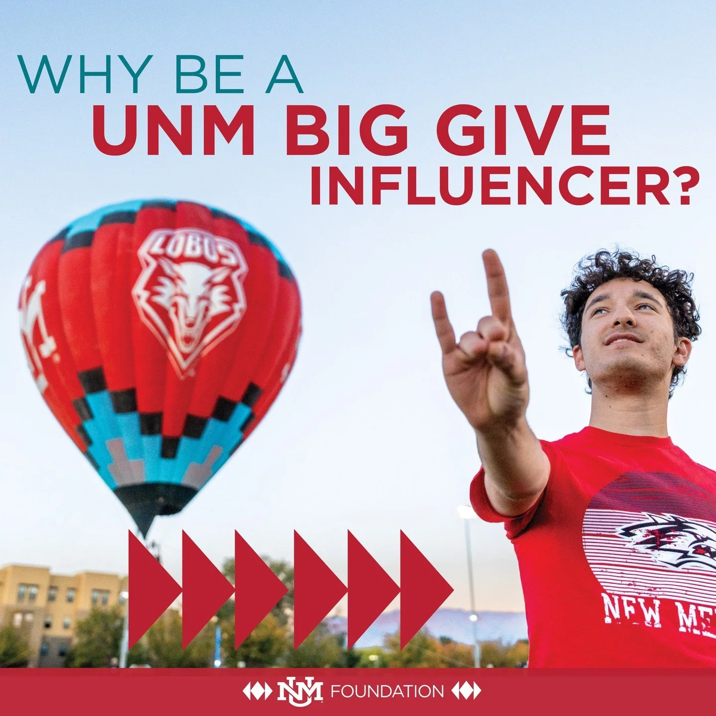 ‼️Calling all Lobos‼️

UNM Big Give is coming up April 9 🐺

Sign up to be a UNM Big Give Influencer and share updates with your network. It could be a post, text, or group chat message. Every voice helps build momentum for students, research, health