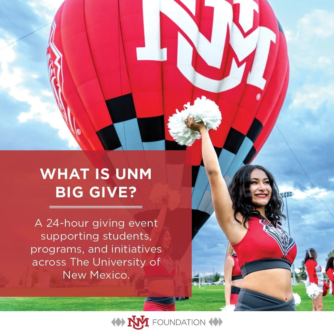 🐺 Lobos show up for each other.

On April 9, the UNM community will come together for UNM Big Give. 

📅 Save the date for April 9
📣 Share this post with a fellow Lobo
🔗 Learn more through the link in bio

#UNMBigGive #UNMFoundation #GoLobos