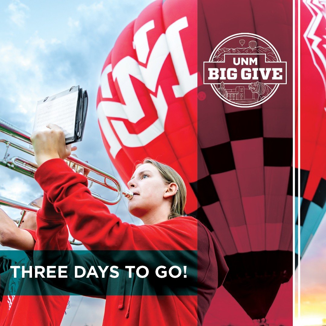 The countdown is ON ⏰ 🚨! 3 DAYS until #UNMBigGive! 

Set a reminder, pick your cause, and get ready to make an impact. 

From students and athletics to research and healthcare, there&rsquo;s a place for everyone to give. 

Make your dollar count thi