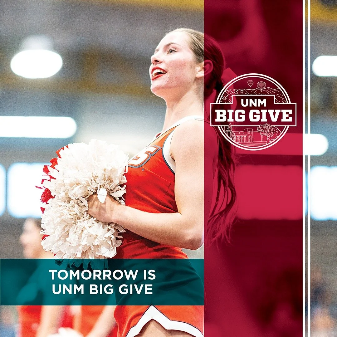 TOMORROW 🎉

UNM Big Give is here! Pick your cause, set your reminder, or get a head start with early giving.

There are so many ways to make an impact across UNM 💛

Link in bio 🔗

#UNMBigGive #LobosGiveDay