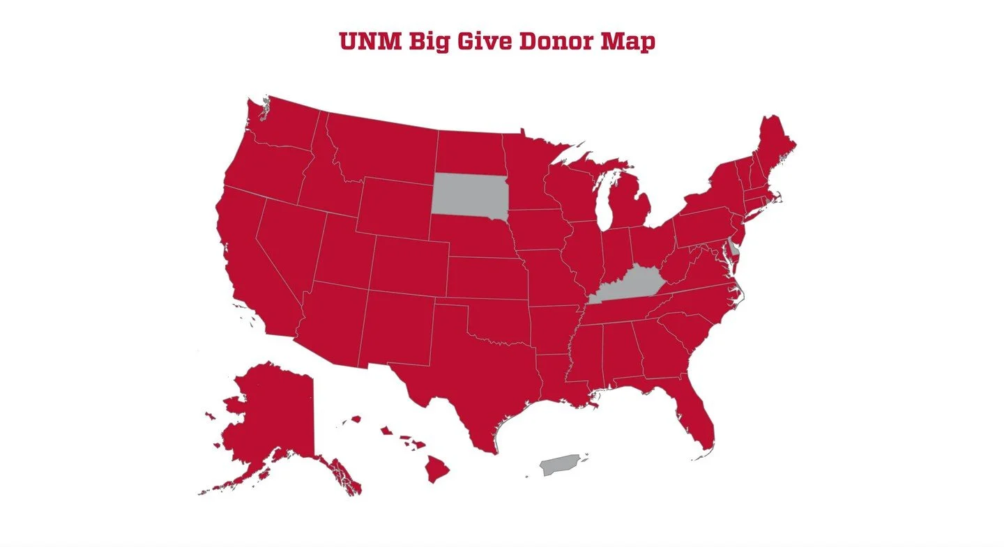 UNM Big Give Map Update 🗺️

The map is almost full 👀

Help us fill the final spots and show how far the Lobo community reaches.

🔗 Link in bio