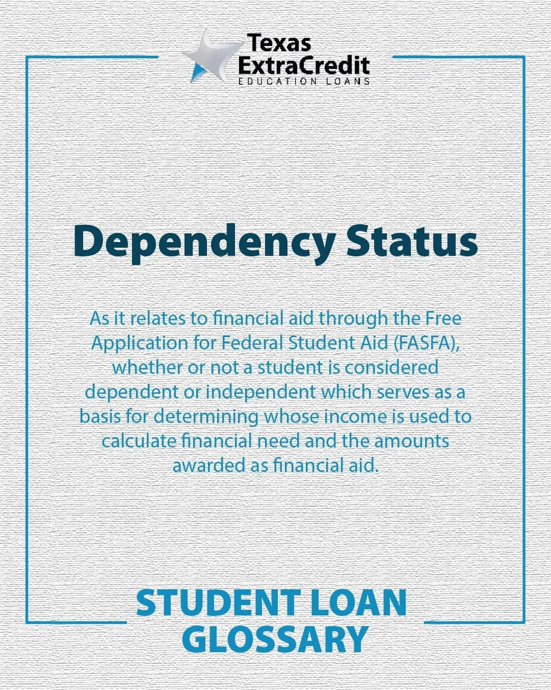 🎓 Empowering students and parents one term at a time! Learn the language of financial aid so you and your family can make informed decisions and take control of your borrowing journey. 

#StudentLoanGlossary #FinancialTerms101 #TexasExtraCredit #Stu