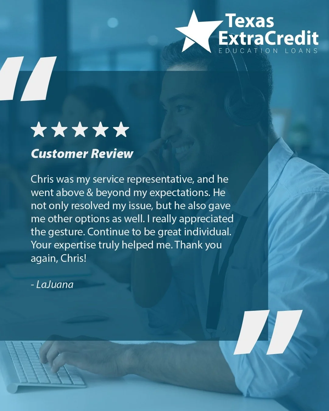 Above and beyond! 🌟 See how our customer service team turned a borrower's challenge into a success story. #HappyCustomers #ServiceExcellence #TexasExtraCredit #StudentLoans #HESCLoans