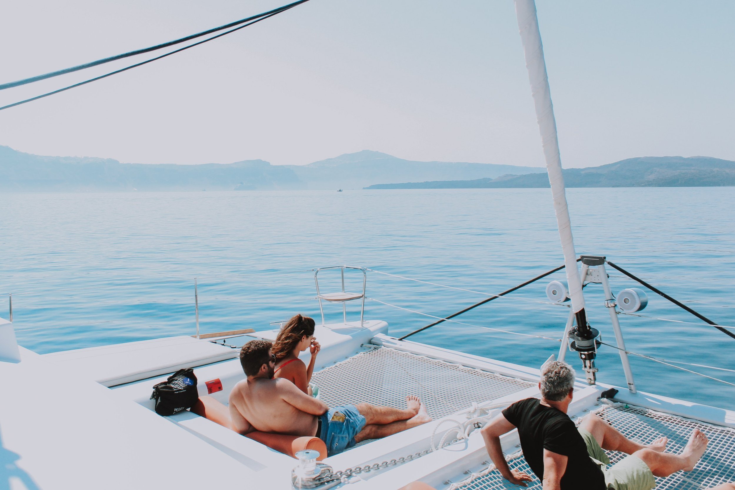 Sunbathing on your luxury catamaran 