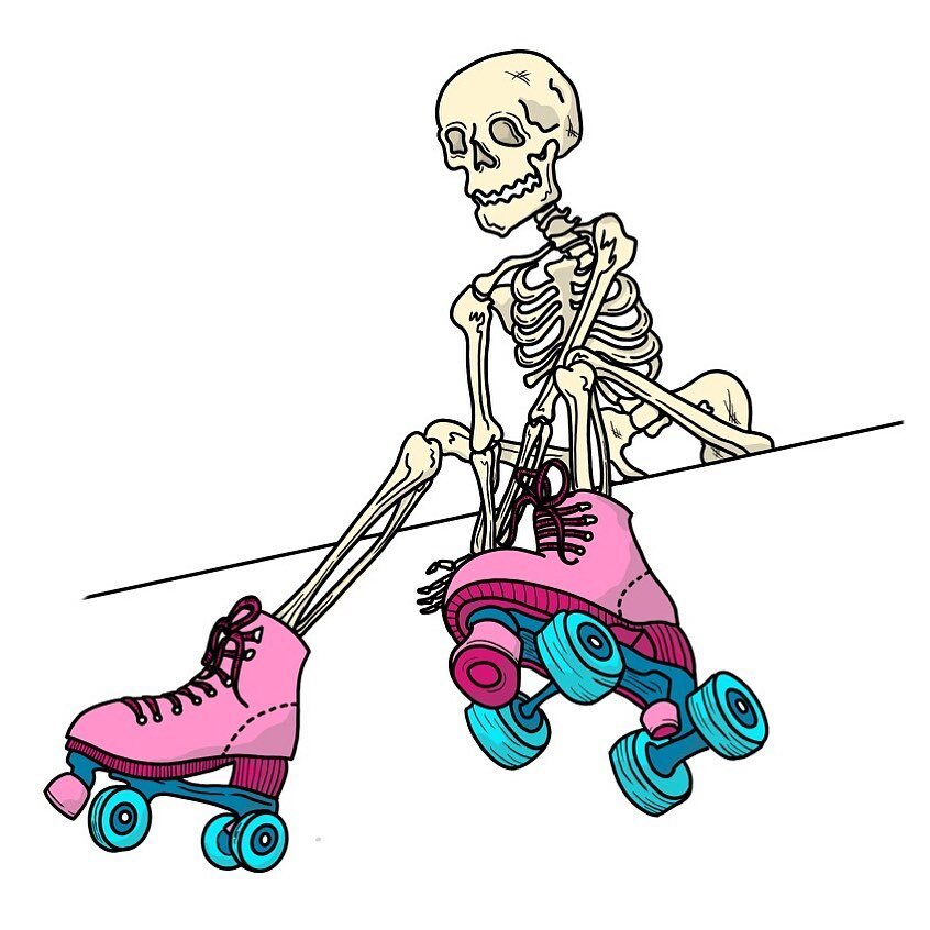 adding more color back into my feed? lets just roll with it 💀🛼 #Inktober52 #Inktober52Skate

#SkeletonPuns #PunnyBones #skeletonart #InstaArt #Doodle #PunsOfBones #SkeletonSketches #womenartists #rollerblades