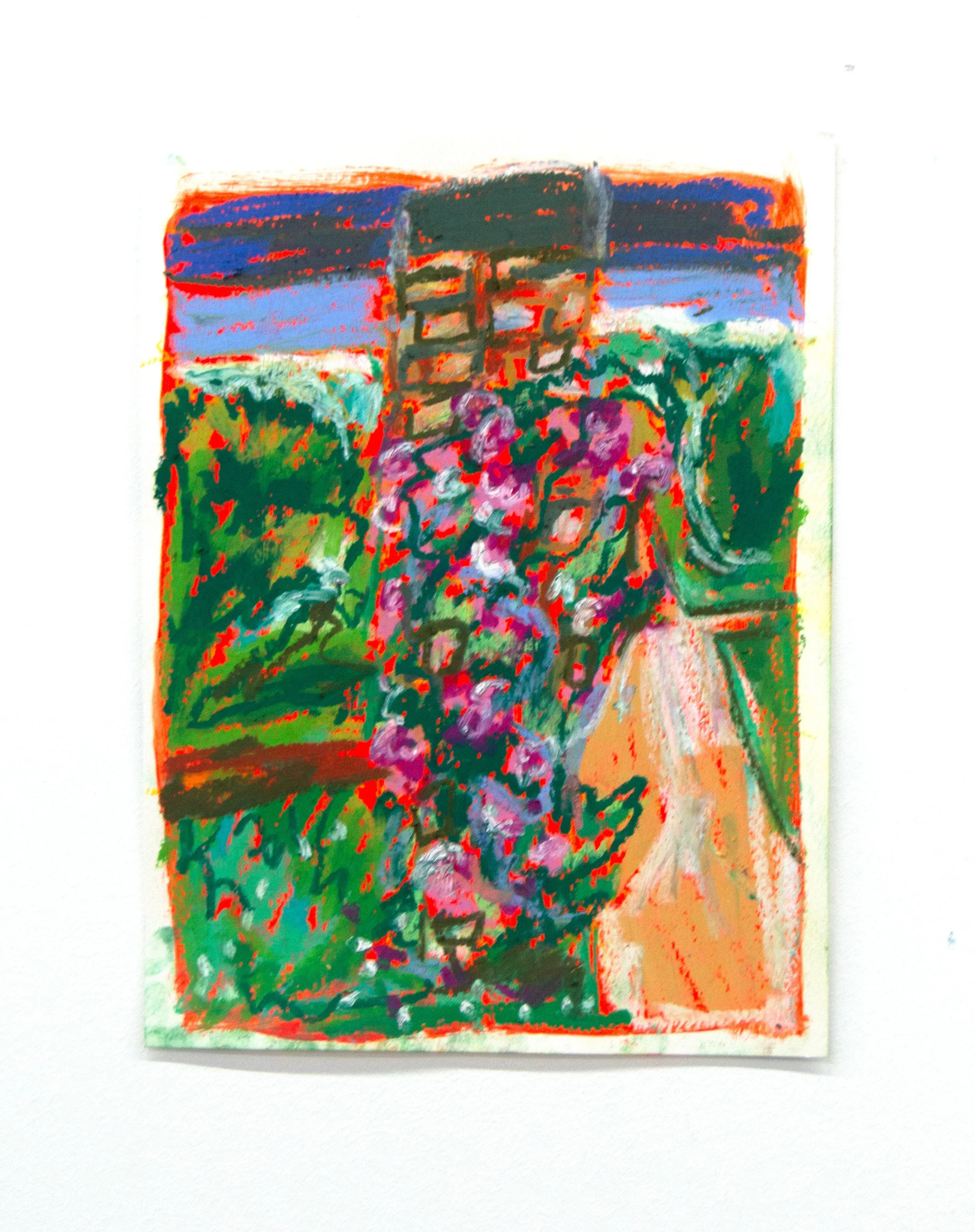 Creeping Towards the Sun, acrylic and oil pastel on paper, 2025, 9” x 12”, $100