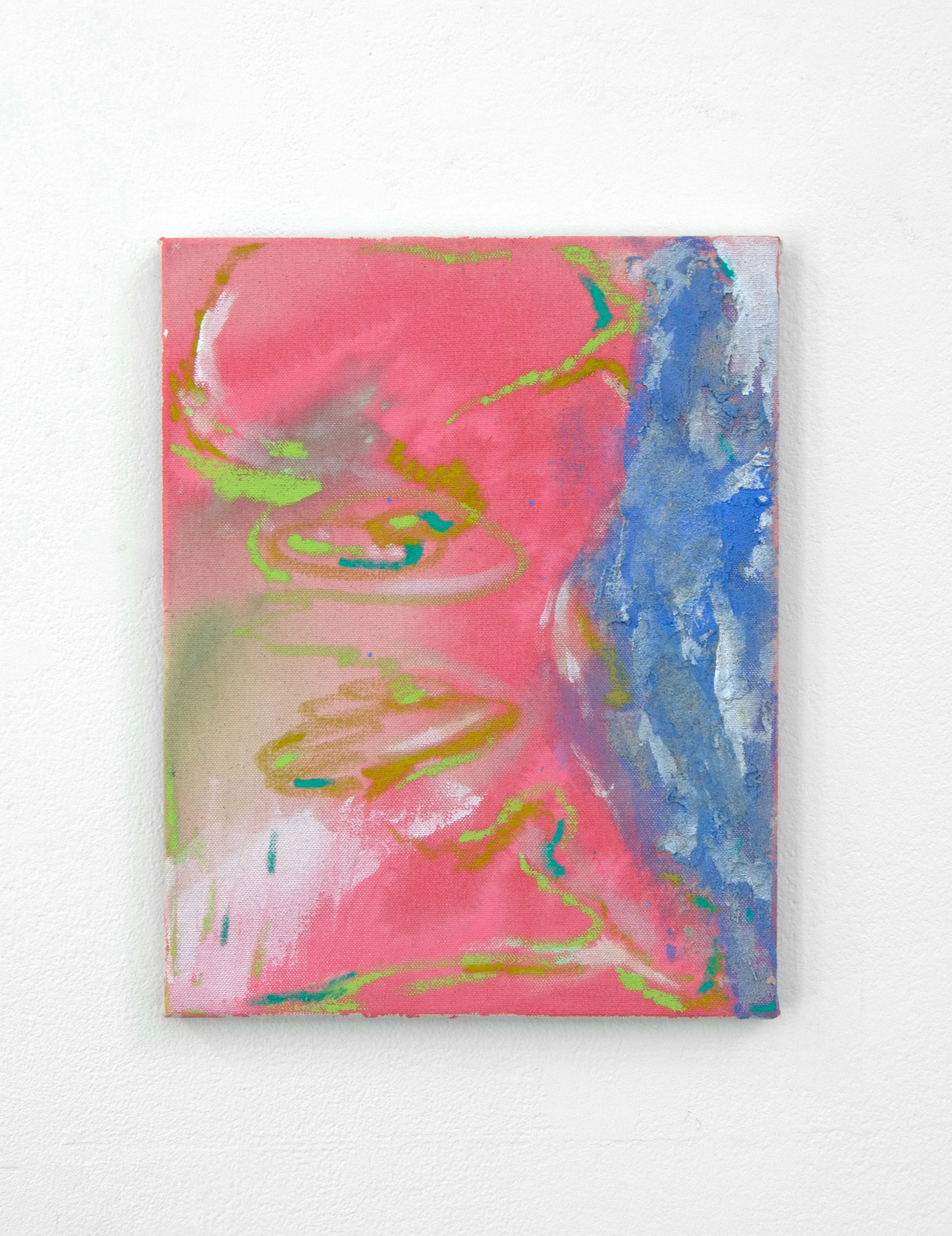 Bubble Unwrapped, 11” x 14”, acrylic ink, oil pastel, and sand on canvas, 2026