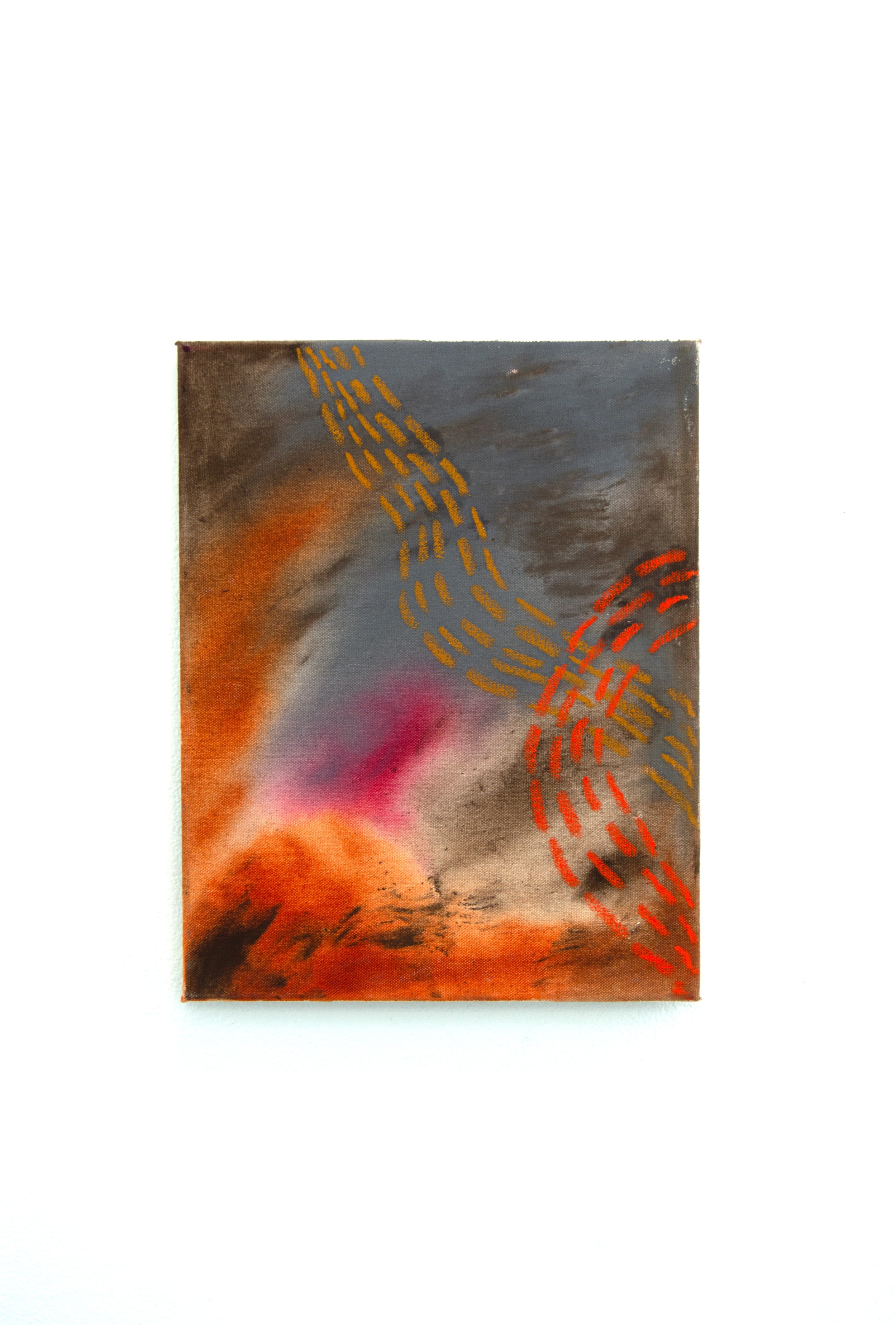 Mapping Terrain 01, 11” x 14”, acrylic ink, oil pastel, and pigment on canvas, $300