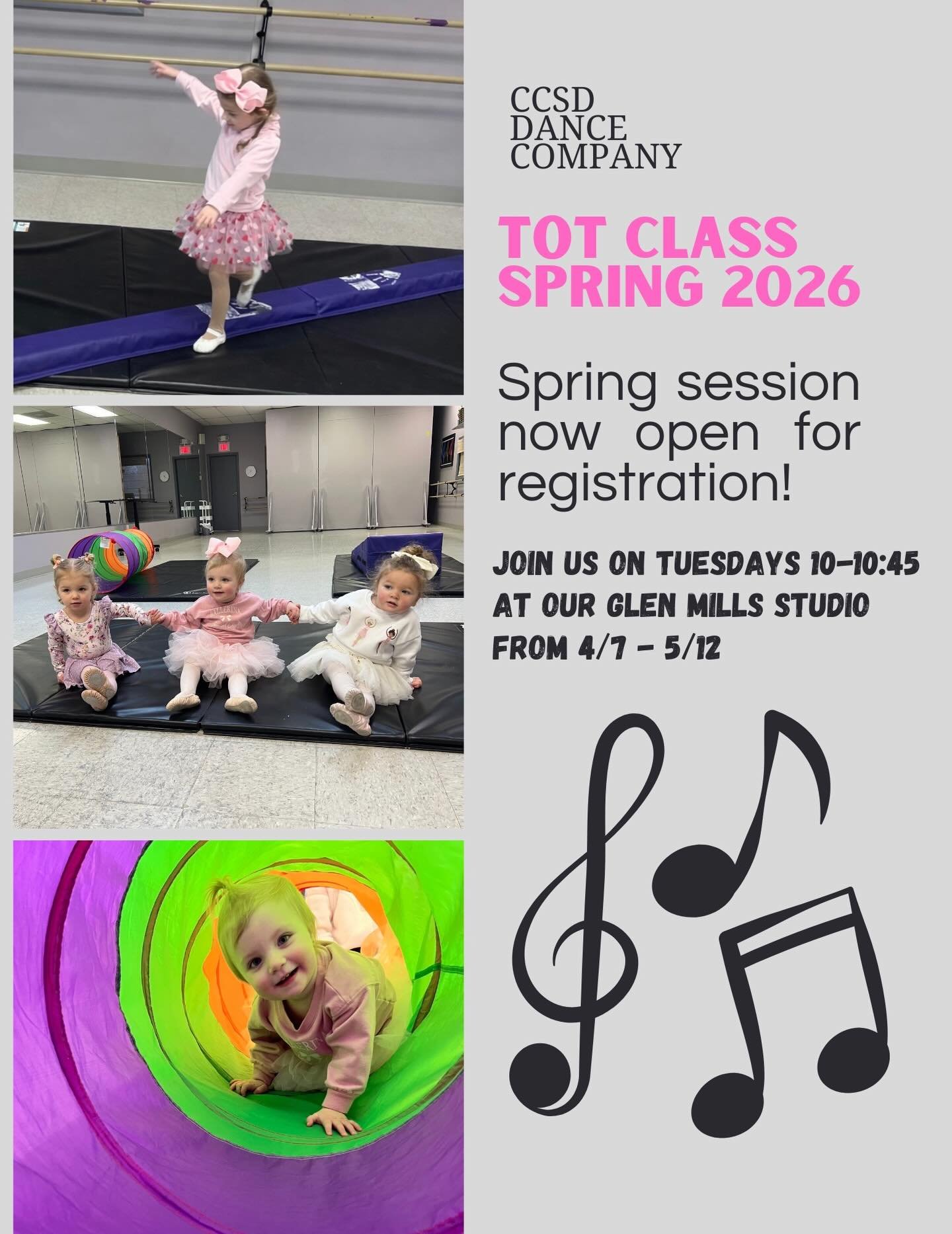 Spring Tot class is now open for registration! Come join us on Tuesday mornings for some music &amp; fun 🎵 Sign up through our parent portal