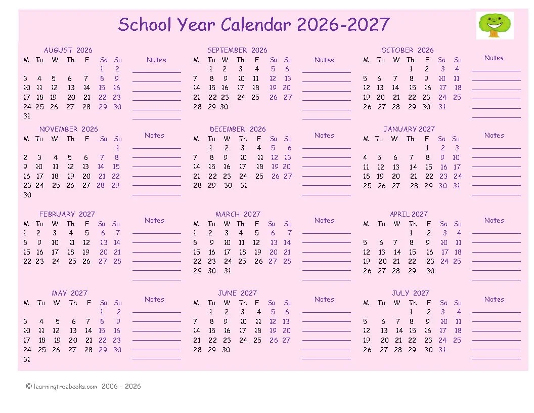 School Year Calendar 2026-27