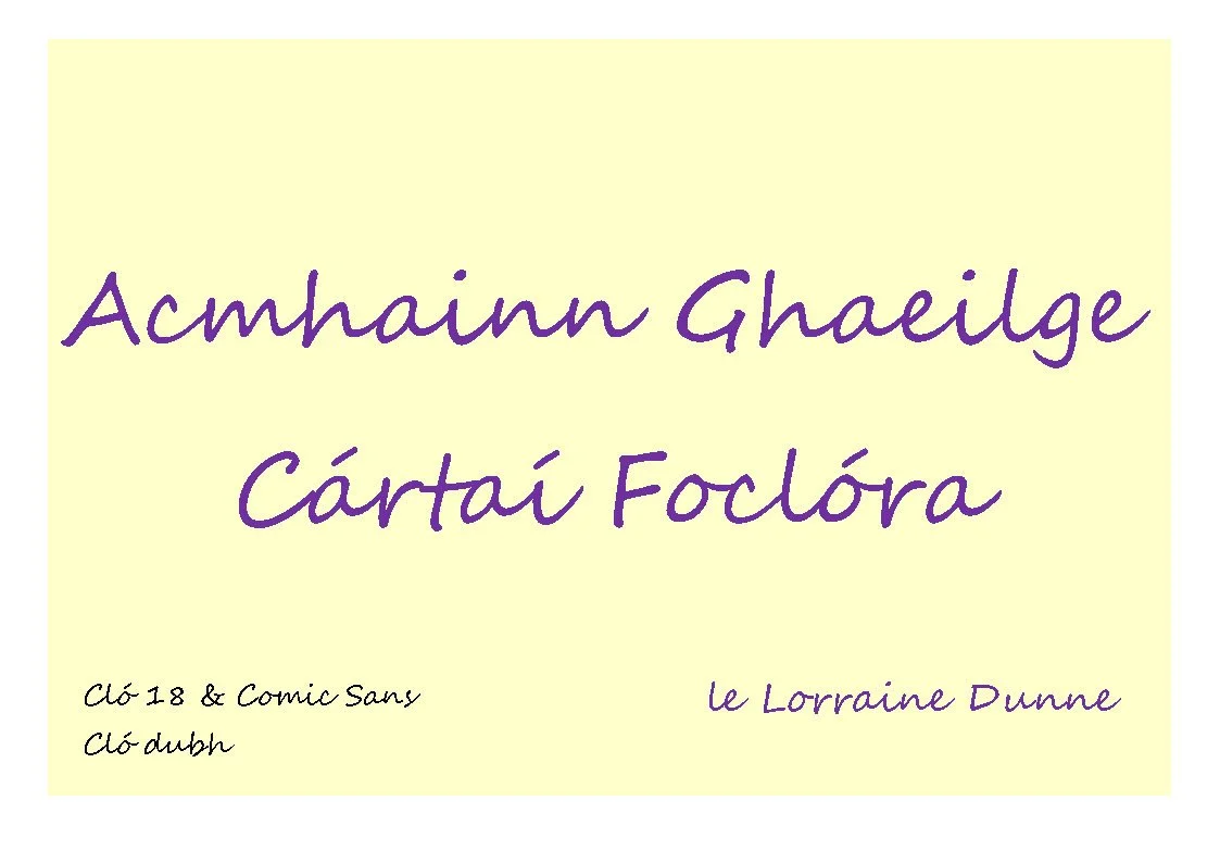 Acmhainn Ghaeilge - Cártaí Foclóra - Cló 18 & Comic Sans, Cló dubh