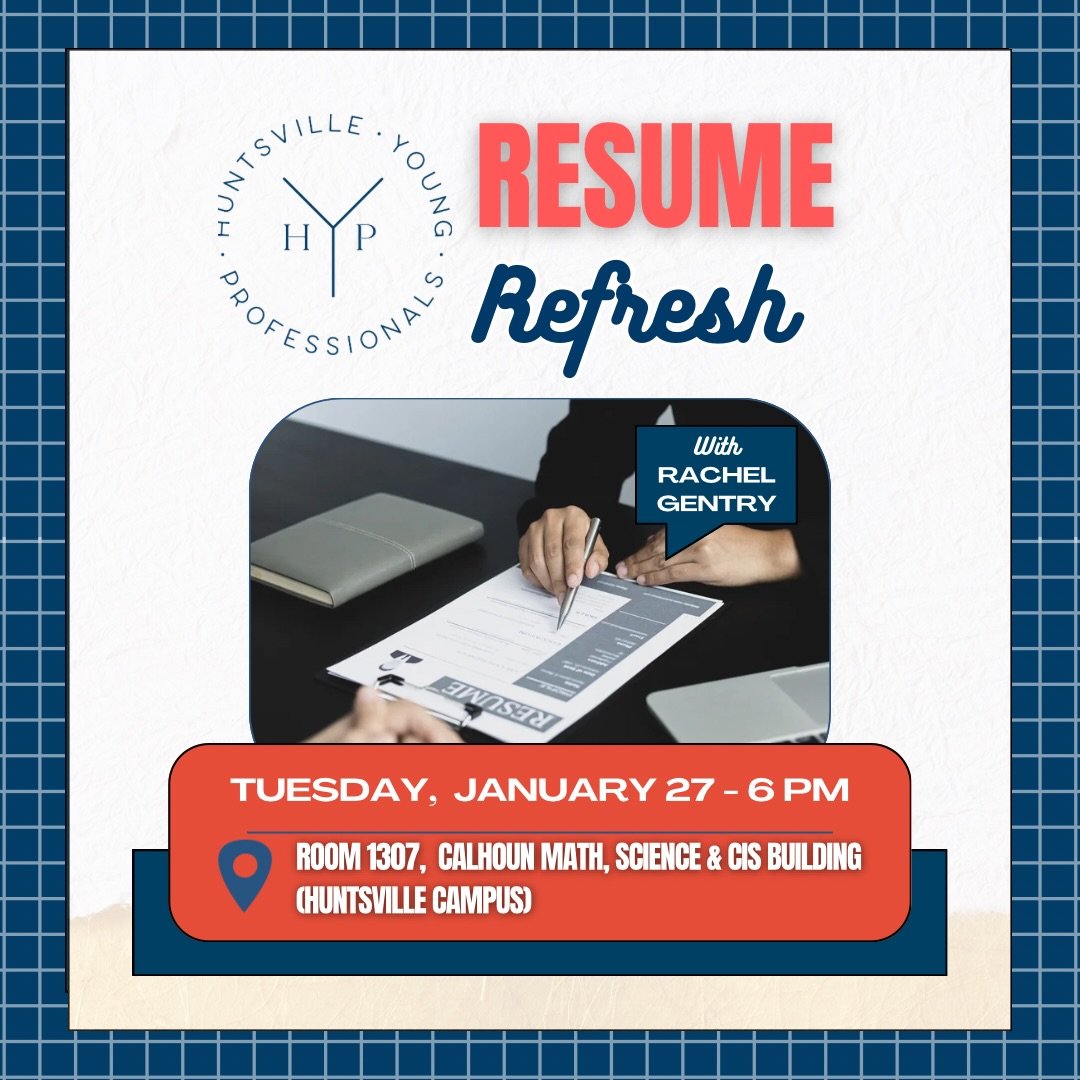 New year? New resume! 📄

Join HYP for a resume workshop led by Rachel Gentry, Work-Based Learning Coordinator at Calhoun Community College. Learn the secrets to building a strong resume, best practices for formatting and content, and tips to help yo