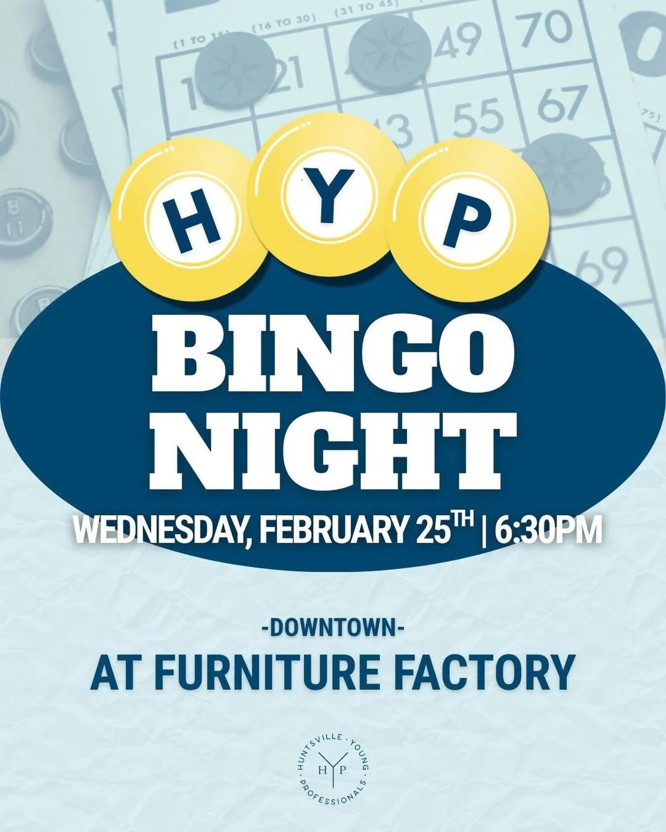 Come play BINGO at Furniture Factory with HYP! Bring your friends out for a fun time, prizes, great food, and drinks. And there&rsquo;s live music after you WIN BIG! See you there!
