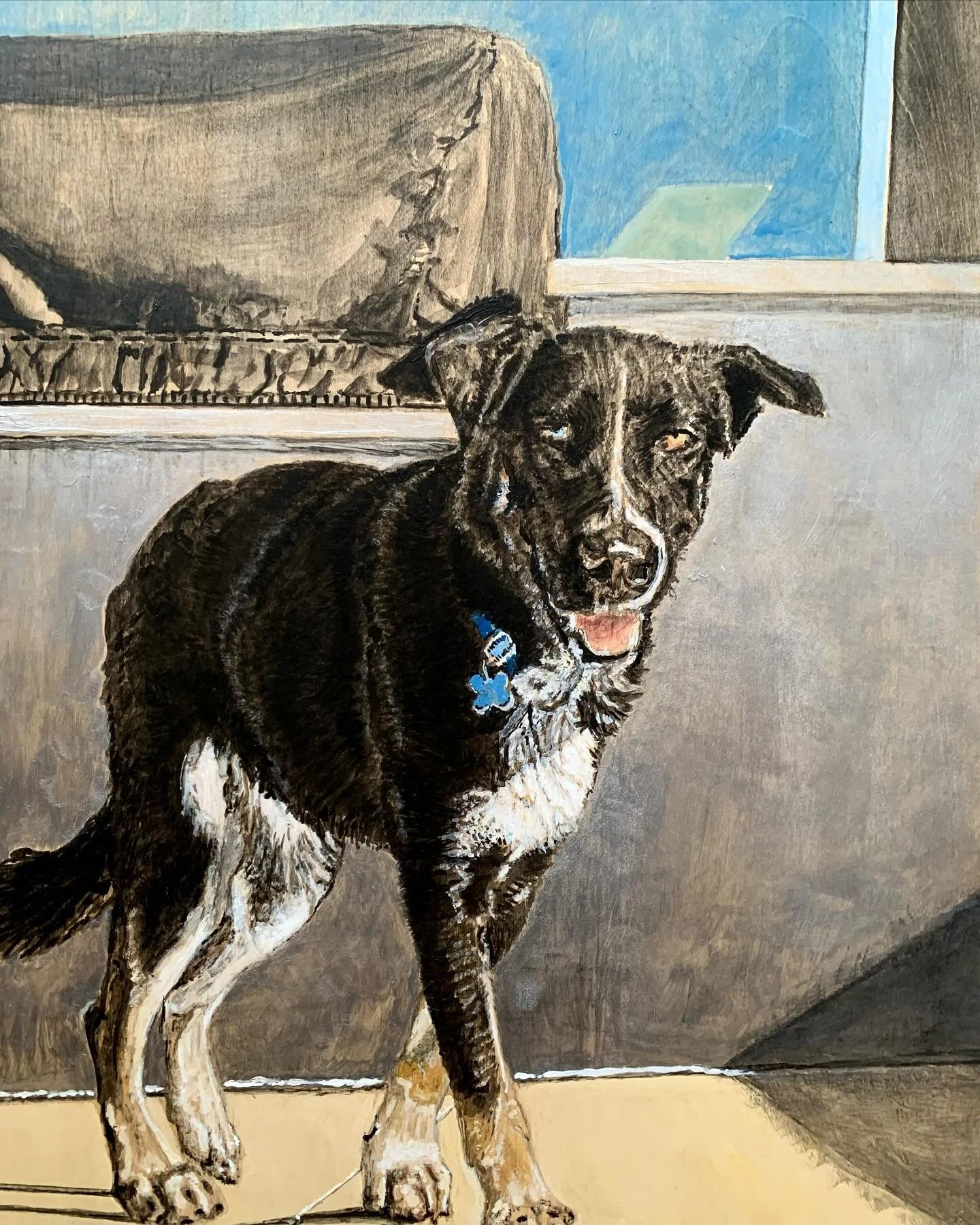 Hank. 11x14 inches acrylic and watercolor on panel 2024 #dogsofinstagram #dogstagram