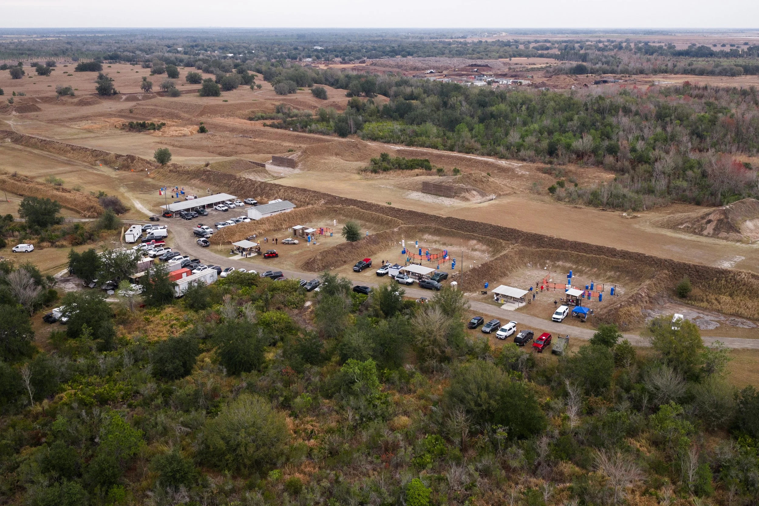 An aerial view of the Florida Multigun match stages and range