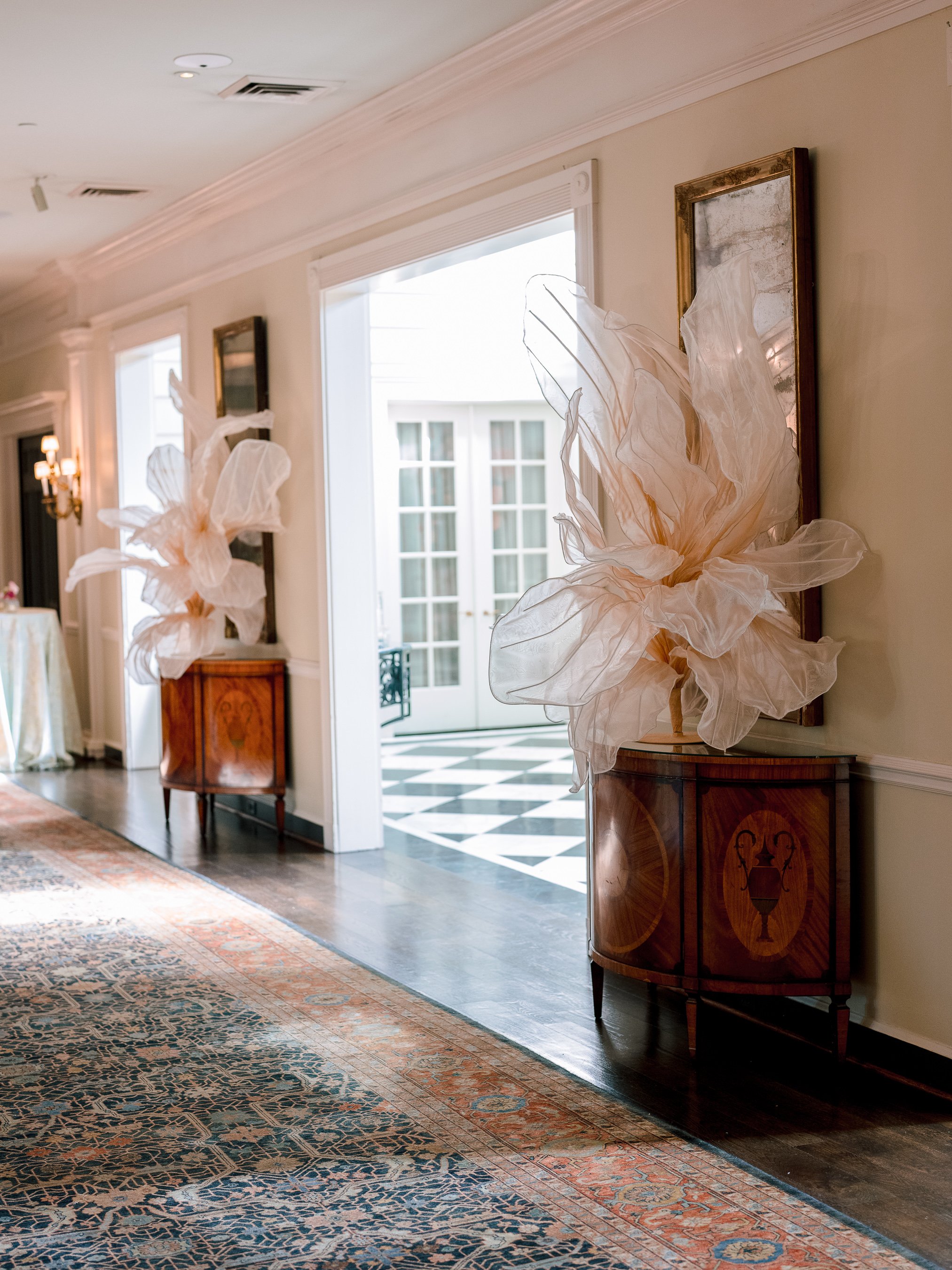 Floral chandelier and candy room details at Belle Meade Country Club wedding