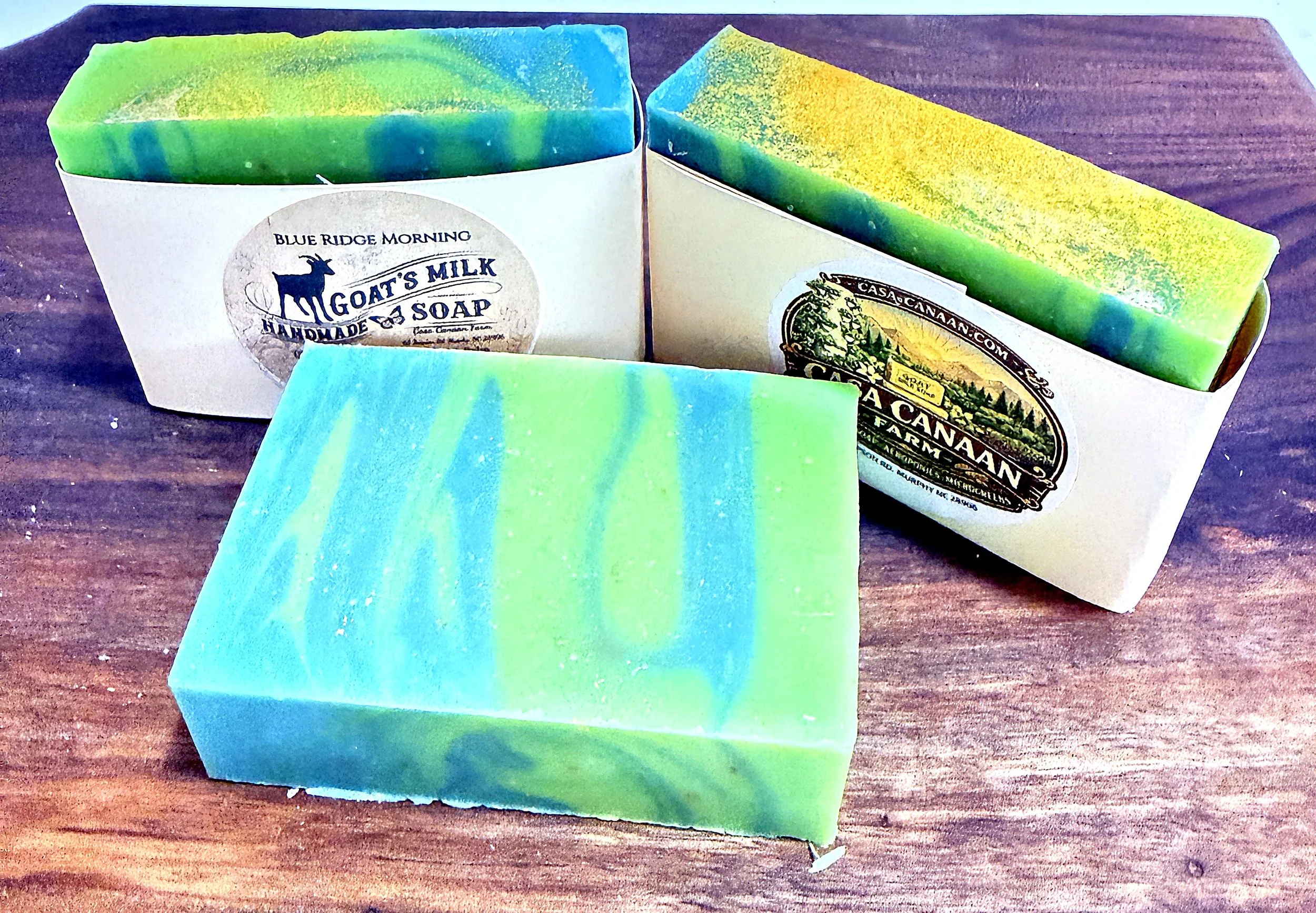 Blue Ridge Morning Goat Milk Soap | Handmade Teal & Green Glitter Bar