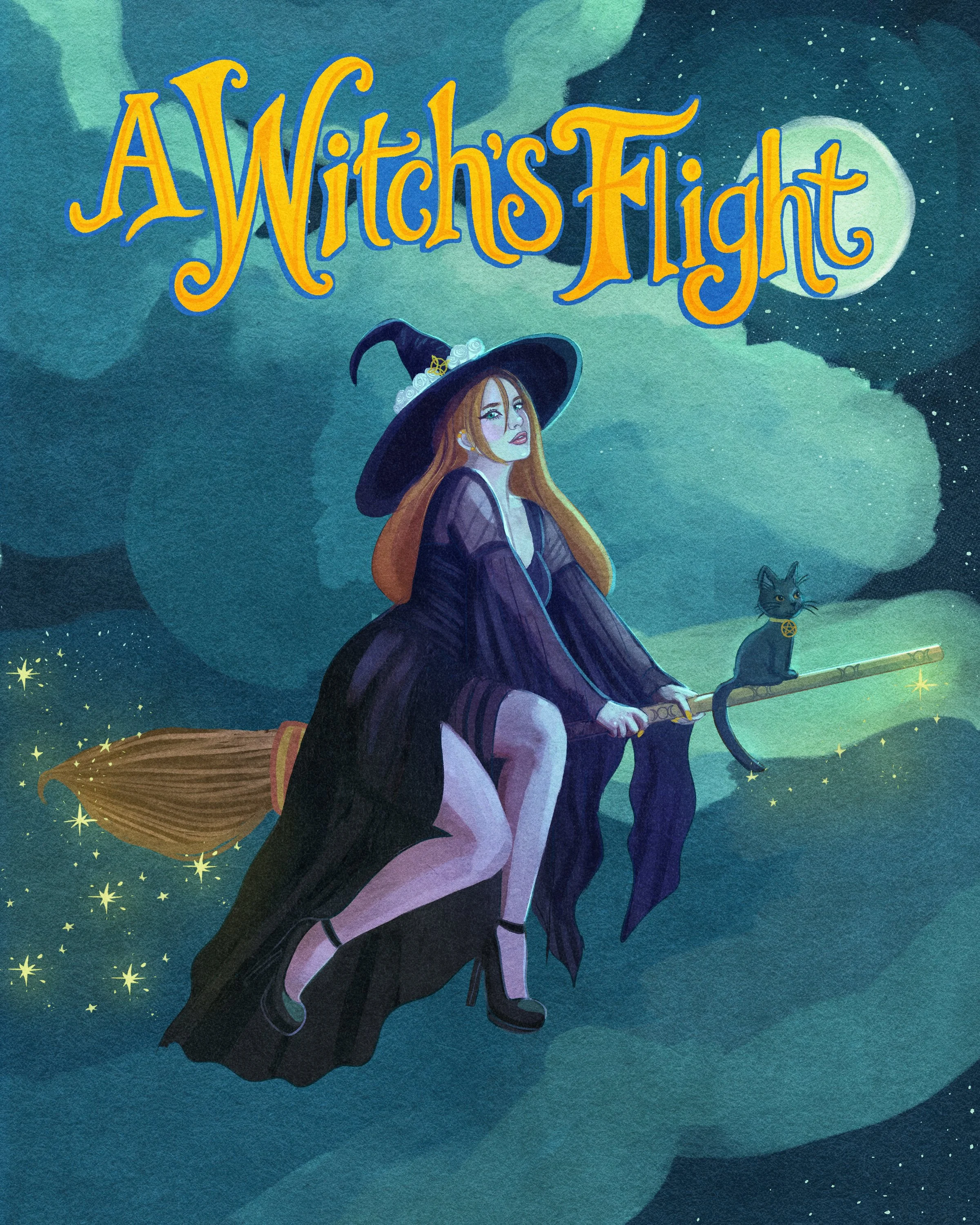 "A Witch's Flight" 8x10 Digital Illustration
