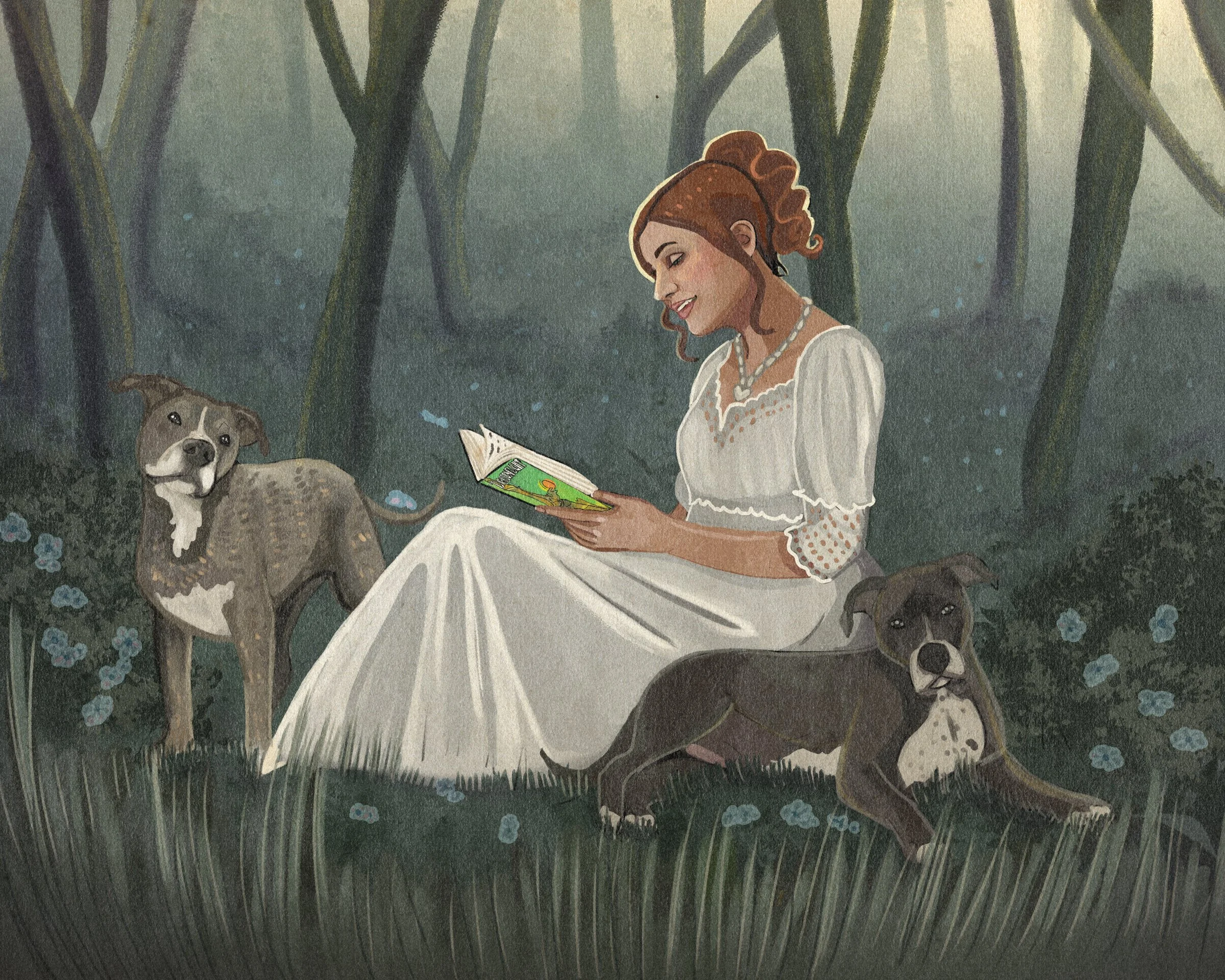 "A girl and her dogs" 20x16 Digital Illustration 2026