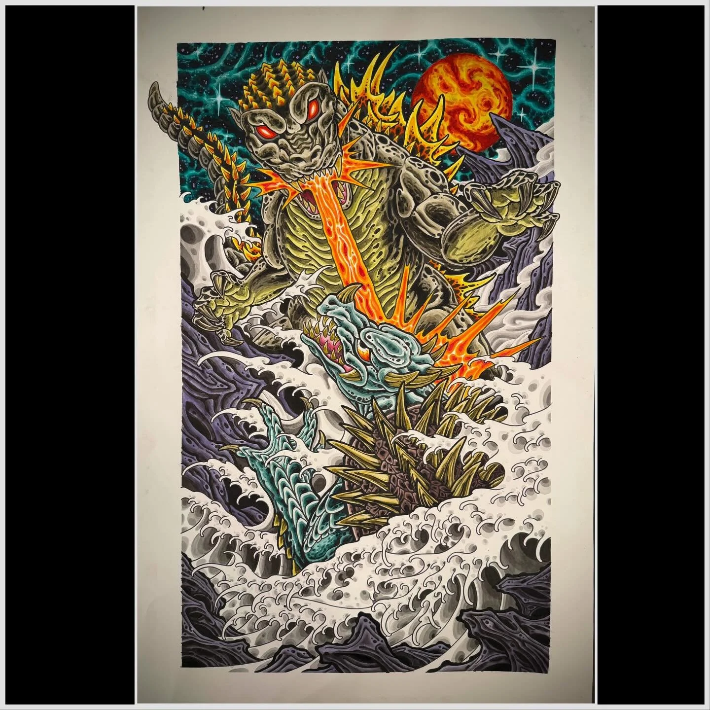 Godzilla vs Anguirus painting I just finished up&hellip;I&rsquo;ll have prints of this available at the roc city convention and also available to ship soon!