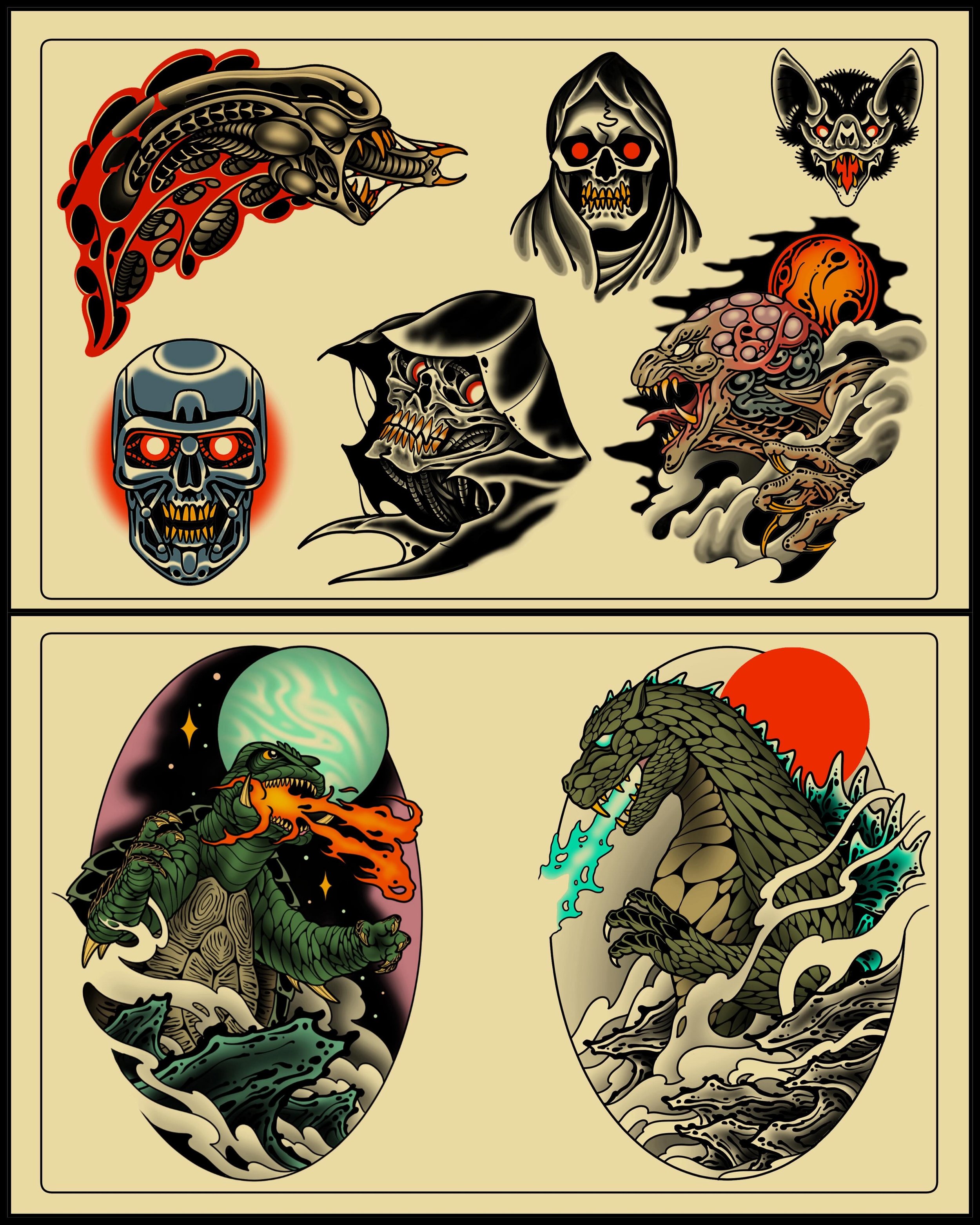 I&rsquo;ll be in Rochester this weekend for the @roccitytattooexpo and I&rsquo;ve got all weekend free for walk ups&hellip;here&rsquo;s some of the flash I&rsquo;ll have available&hellip;I&rsquo;m also down to pre book just shoot me a dm!