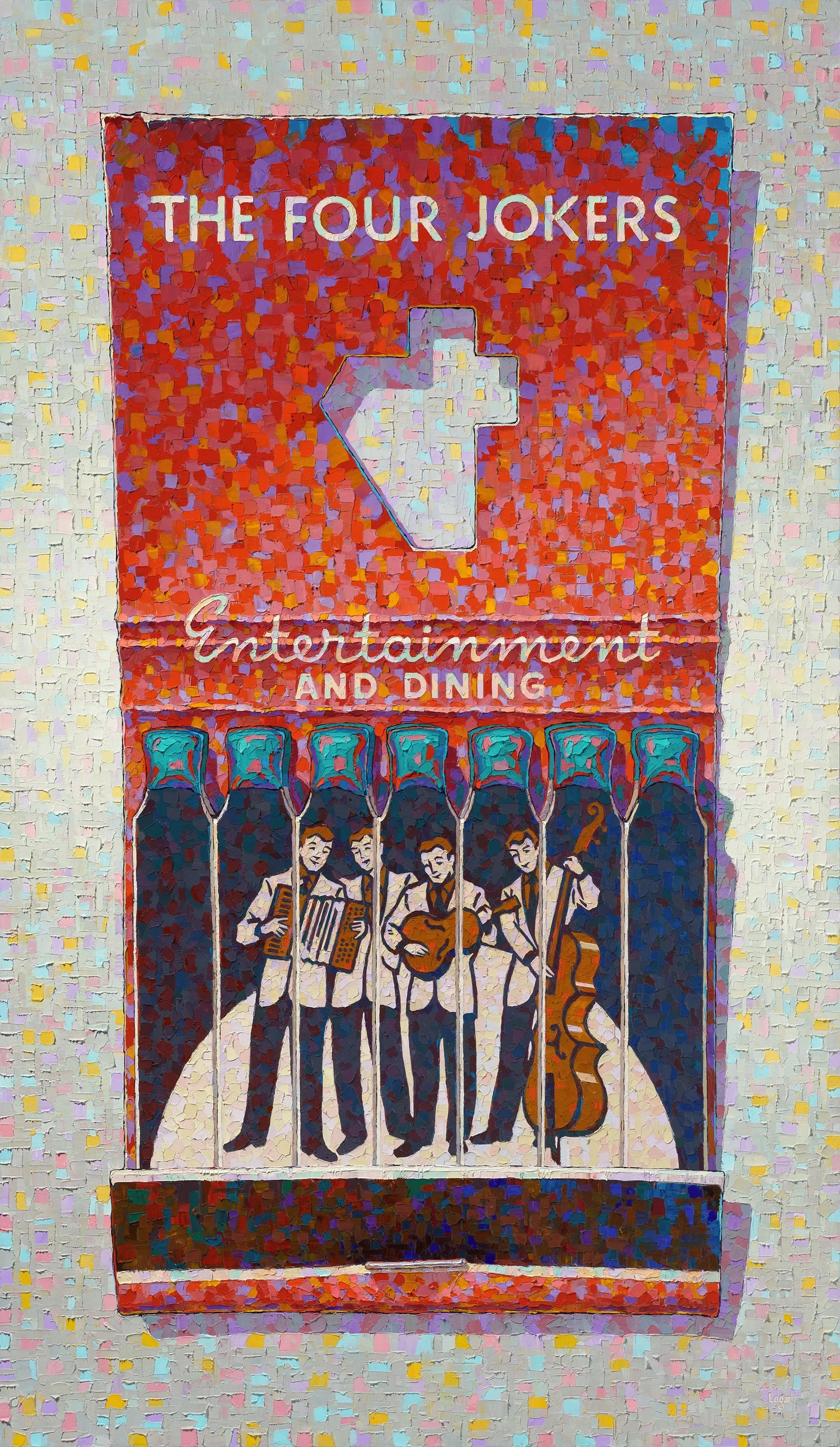 The Four Jokers Matchbook • 62" x 36" • oil on canvas